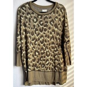 Wonderly Sweater Women Small Green Leopard Print Long Sleeve Crew Neck Knit
